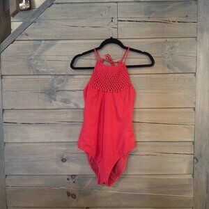 aerie ❤️ Red Crochet Low Back One Piece Swimsuit Size L
